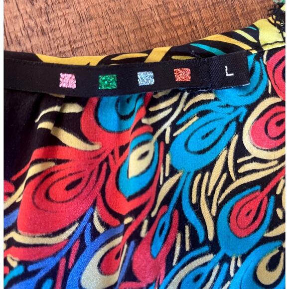 Rare Y2K 100% Silk Peacock Print Dress | Belted, Vintage Catwalk to Sidewalk, L - Picture 3 of 5